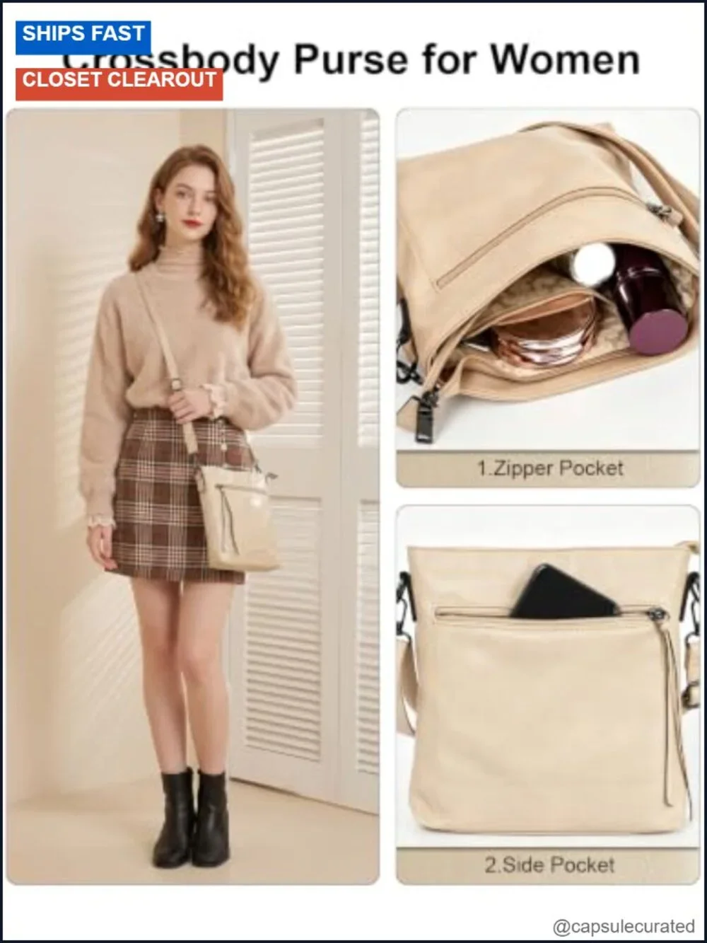 3-in-1 Hobo Crossbody Shoulder Bag PU Leather Womens Large Purse Set